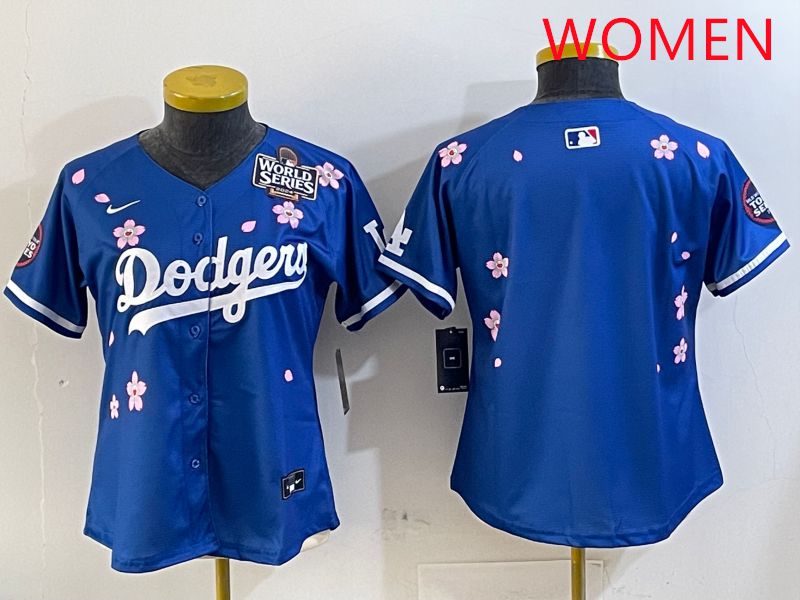 Women Los Angeles Dodgers Blank Blue Sakura Edition 2025 Nike MLB Jersey style 2->women mlb jersey->Women Jersey